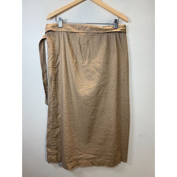 Vince Beige Linen Blend Wrap Midi Skirt Women’s Size 14 Workwear Neutral - Picture 4 of 7